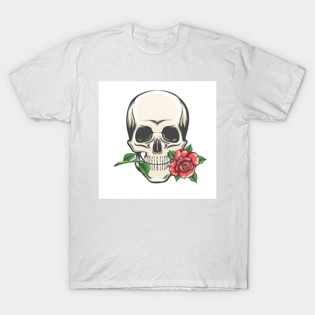 Skull with a Rose in The Teeth T-Shirt by devaleta